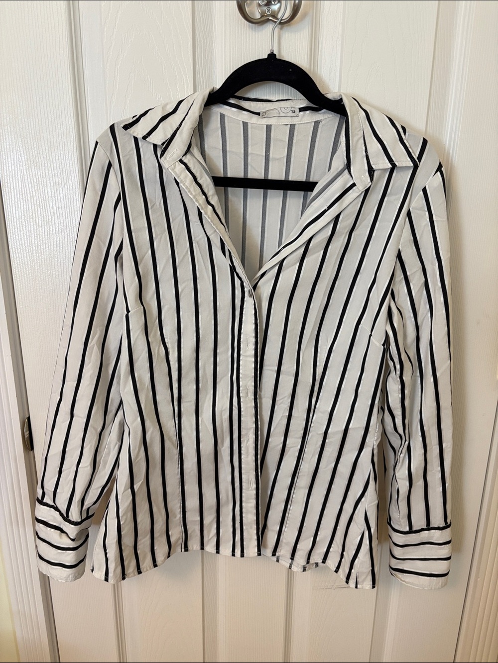 Striped Black & White Button-Front Women's Shirt